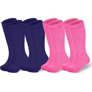 imageAmerican Trends Kids Soccer Socks for Toddler Boys Girls Knee High Socks Stripes Cotton Sport Long Tube Sock 19 YearsPurple2Rose Red2