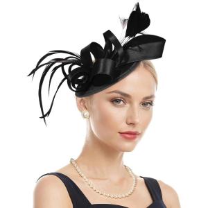 imageFascinators Hats for Women KentuckyDerby Tea Party Hats Flower Wedding Church Headband Hair Clip GirlsA Black