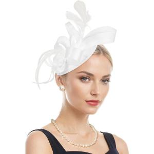 imageFascinators Hats for Women KentuckyDerby Tea Party Hats Flower Wedding Church Headband Hair Clip GirlsA White