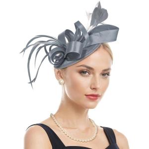 imageFascinators Hats for Women KentuckyDerby Tea Party Hats Flower Wedding Church Headband Hair Clip GirlsGrey
