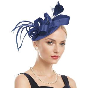 imageFascinators Hats for Women KentuckyDerby Tea Party Hats Flower Wedding Church Headband Hair Clip GirlsNavy