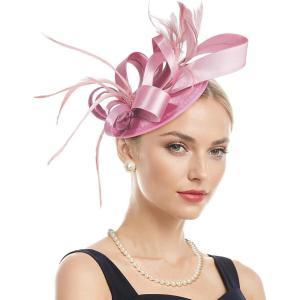 imageFascinators Hats for Women KentuckyDerby Tea Party Hats Flower Wedding Church Headband Hair Clip GirlsPink