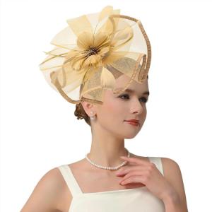 imageKentuckyDerby Fascinators Hat Tea Party Wedding Church Hat Headwear Hair Clip 2025Gold