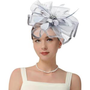 imageKentuckyDerby Fascinators Hat Tea Party Wedding Church Hat Headwear Hair Clip 2025Gray