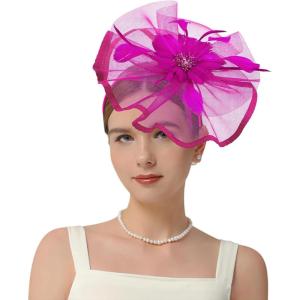 imageKentuckyDerby Fascinators Hat Tea Party Wedding Church Hat Headwear Hair Clip 2025Hotpink