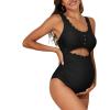 imageAmerican Trends Maternity Swimsuit Scoop Neck One Piece Maternity Bathing Suit Hollowing Petal Clipping High Waisted SwimwearBlack