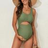 imageAmerican Trends Maternity Swimsuit Scoop Neck One Piece Maternity Bathing Suit Hollowing Petal Clipping High Waisted SwimwearLight Green