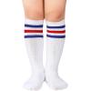imageAmerican Trends Toddler Baseball Soccer Socks Kids Athletic Tube Girls Boys Softball Youth Knee High Socks1 Pack White Blue Red Stripes