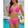 imageAmerican Trends Women String Triangle Bikini Set Swimsuit Two Piece Bathing Suit Cheeky Swim Suit SwimwearPink Color Block