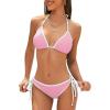 imageAmerican Trends Women String Triangle Bikini Set Swimsuit Two Piece Bathing Suit Cheeky Swim Suit SwimwearPink White