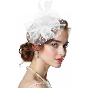 image2025 KentuckyDerby Fascinators Hats Tea Party Church Wedding Hats for Women Hair Clip HeadwearA1white