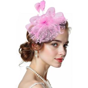 image2025 KentuckyDerby Fascinators Hats Tea Party Church Wedding Hats for Women Hair Clip HeadwearA4 Pink