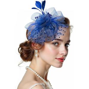 image2025 KentuckyDerby Fascinators Hats Tea Party Church Wedding Hats for Women Hair Clip HeadwearBlue