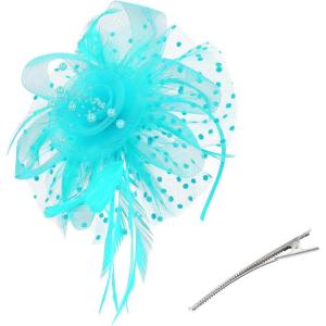 image2025 KentuckyDerby Fascinators Hats Tea Party Church Wedding Hats for Women Hair Clip HeadwearLaceblue