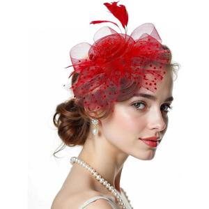 image2025 KentuckyDerby Fascinators Hats Tea Party Church Wedding Hats for Women Hair Clip HeadwearRed
