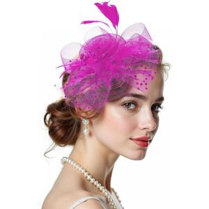 image2025 KentuckyDerby Fascinators Hats Tea Party Church Wedding Hats for Women Hair Clip HeadwearRosered