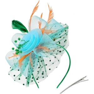 image2025 KentuckyDerby Fascinators Hats Tea Party Church Wedding Hats for Women Hair Clip HeadwearZ3 Orangebluegreen