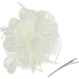 imageAmerican Trends Fascinators Hat for Women Tea Party Hats Headband Flower Mesh Feathers Hair ClipC Beige