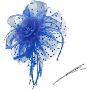 imageAmerican Trends Fascinators Hat for Women Tea Party Hats Headband Flower Mesh Feathers Hair ClipC Blue