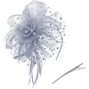 imageAmerican Trends Fascinators Hat for Women Tea Party Hats Headband Flower Mesh Feathers Hair ClipC Grey
