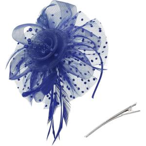 imageAmerican Trends Fascinators Hat for Women Tea Party Hats Headband Flower Mesh Feathers Hair ClipC Navy