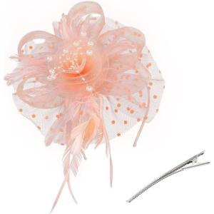 imageAmerican Trends Fascinators Hat for Women Tea Party Hats Headband Flower Mesh Feathers Hair ClipD Champagne