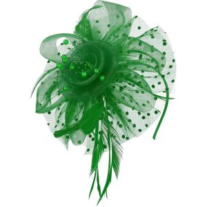 imageAmerican Trends Fascinators Hat for Women Tea Party Hats Headband Flower Mesh Feathers Hair ClipGreenst Patricks Day Hat