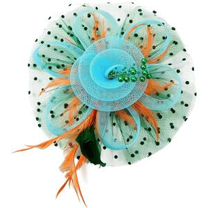 imageAmerican Trends Fascinators Hat for Women Tea Party Hats Headband Flower Mesh Feathers Hair ClipOrangebluegreen