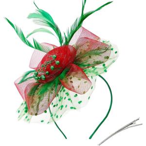 imageAmerican Trends Fascinators Hat for Women Tea Party Hats Headband Flower Mesh Feathers Hair ClipRedgreen