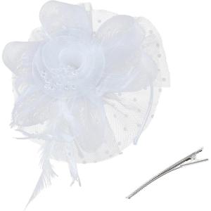 imageAmerican Trends Fascinators Hat for Women Tea Party Hats Headband Flower Mesh Feathers Hair ClipWhite