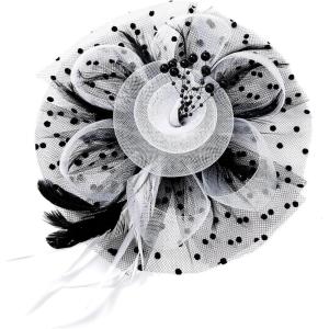 imageAmerican Trends Fascinators Hat for Women Tea Party Hats Headband Flower Mesh Feathers Hair ClipWhiteblack