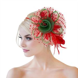 imageAmerican Trends Fascinators Hat for Women Tea Party Hats Headband Flower Mesh Feathers Hair ClipZ GreenRed Christmas