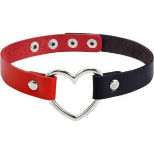 imageAmerican Trends Vintage PU Leather Choker Necklace Love Heart Adjustable Goth Choker Gothic Punk Choker PU Necklace Soft Collar Chain for Women GirlsBlack  Red Choker