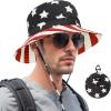 imageBucket hat for Women Men Waterproof Wide Brim Sun Hats Foldable Boonie Safari Fishing Hiking Beach HatsAmerican Flag