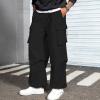 imageMens Baggy Cargo Pants Vintage Casual Drawstring Parachute Pant Loose Fit Jogger Streetwear Pants with PocketsBlack