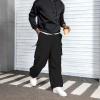 imageMens Baggy Cargo Pants Vintage Casual Drawstring Parachute Pant Loose Fit Jogger Streetwear Pants with PocketsBlack