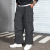 imageMens Baggy Cargo Pants Vintage Casual Drawstring Parachute Pant Loose Fit Jogger Streetwear Pants with PocketsDarkgrey