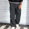 imageMens Baggy Cargo Pants Vintage Casual Drawstring Parachute Pant Loose Fit Jogger Streetwear Pants with PocketsDarkgrey