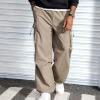 imageMens Baggy Cargo Pants Vintage Casual Drawstring Parachute Pant Loose Fit Jogger Streetwear Pants with PocketsKhaki