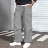 imageMens Baggy Cargo Pants Vintage Casual Drawstring Parachute Pant Loose Fit Jogger Streetwear Pants with PocketsLight Gray