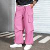 imageMens Baggy Cargo Pants Vintage Casual Drawstring Parachute Pant Loose Fit Jogger Streetwear Pants with PocketsPink