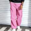 imageMens Baggy Cargo Pants Vintage Casual Drawstring Parachute Pant Loose Fit Jogger Streetwear Pants with PocketsPink