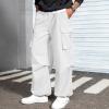 imageMens Baggy Cargo Pants Vintage Casual Drawstring Parachute Pant Loose Fit Jogger Streetwear Pants with PocketsWhite