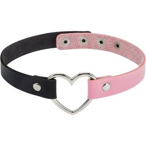 imageAmerican Trends Vintage PU Leather Choker Necklace Love Heart Adjustable Goth Choker Gothic Punk Choker PU Necklace Soft Collar Chain for Women GirlsBlack  Pink Choker