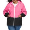 imageAmerican Trends Women Plus Size Light RainCoat Jackets Packable Hooded Waterproof Windbreaker for WomenZ Hot PinkBlack