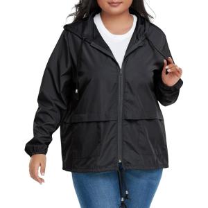 imageAmerican Trends Women Plus Size Light RainCoat Jackets Packable Hooded Waterproof Windbreaker for WomenA Black