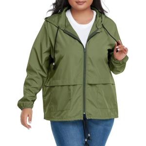 imageAmerican Trends Women Plus Size Light RainCoat Jackets Packable Hooded Waterproof Windbreaker for WomenArmy Green