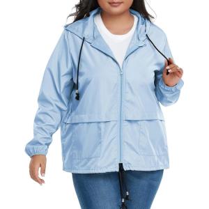 imageAmerican Trends Women Plus Size Light RainCoat Jackets Packable Hooded Waterproof Windbreaker for WomenBlue