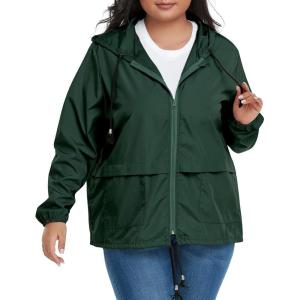 imageAmerican Trends Women Plus Size Light RainCoat Jackets Packable Hooded Waterproof Windbreaker for WomenDark Green