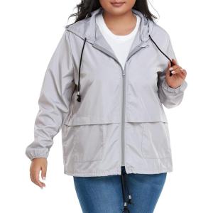 imageAmerican Trends Women Plus Size Light RainCoat Jackets Packable Hooded Waterproof Windbreaker for WomenGrey